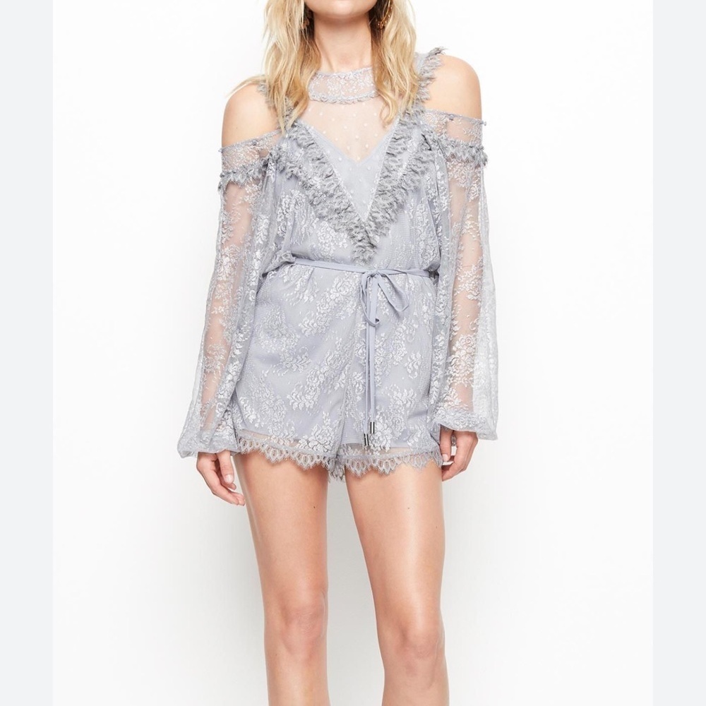 Alice McCall Dream Believer Silver Lace Playsuit Romper